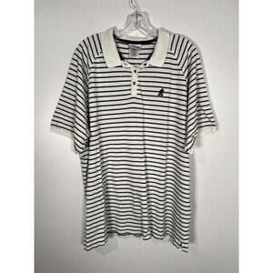 Vintage Y2K Disneyland DCA Mickey Mouse White Blue Striped Polo Shirt Casual XL